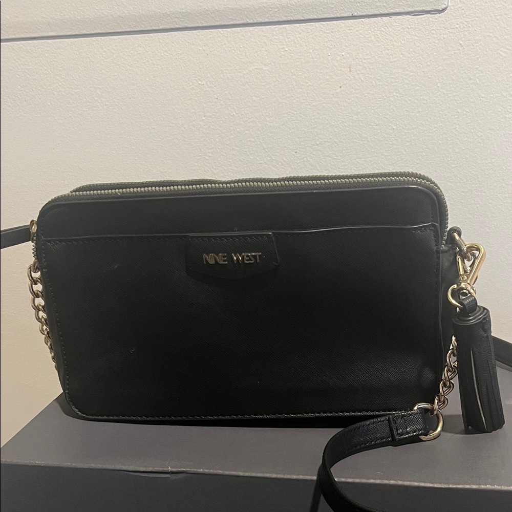 Nine West Black Shoulder Bag with Gold Accents
